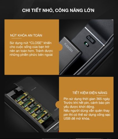 Tính năng chốt an toàn cho trẻ em và ứng dụng quản lý từ xa trên khóa Kaadas K9