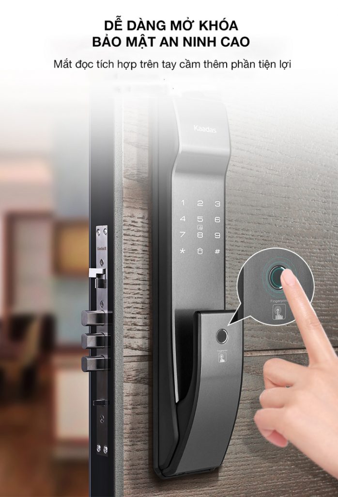 Mặt trước khóa vân tay Kaadas kéo đẩy hiện đại cho căn hộ chung cư