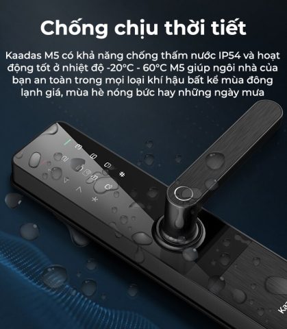 Khóa vân tay tiêu chuẩn Kaadas M5 tích hợp cảm biến FPC Thụy Điển trên tay cầm.