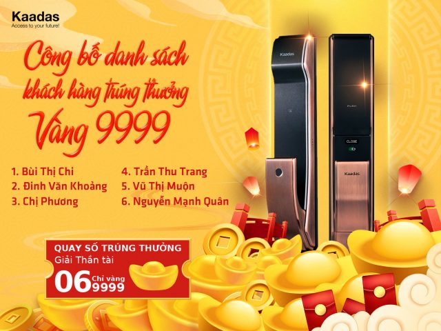 KẾT QUẢ QUAY SỐ TRÚNG THƯỞNG 6 CHỈ VÀNG 9999 ''LẮP KHÓA NGAY - VÀNG VỀ TAY"