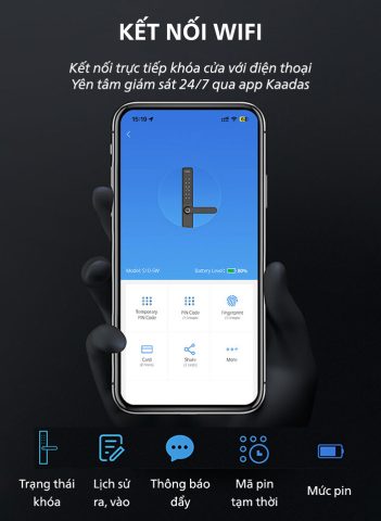 Tính năng kết nối wifi quản lý ra vào thông minh từ xa qua App của khóa cửa vân tay Kaadas