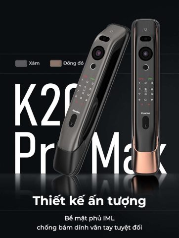 Cận cảnh khóa Kaadas K20 Pro Max sang trọng với đường nét thiết kế Push-Pull liền mạch.