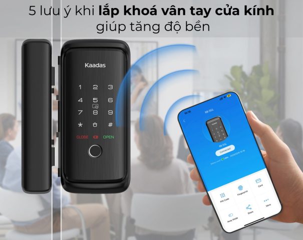 lắp khoá vân tay cửa kính